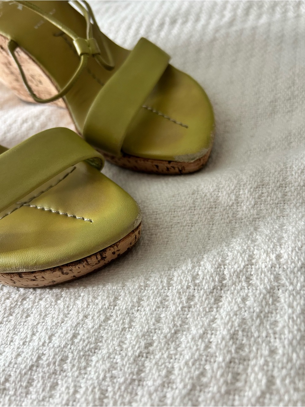 Prada Olive Green Cork Wedge Sandals - Women's - Picture 4 of 5